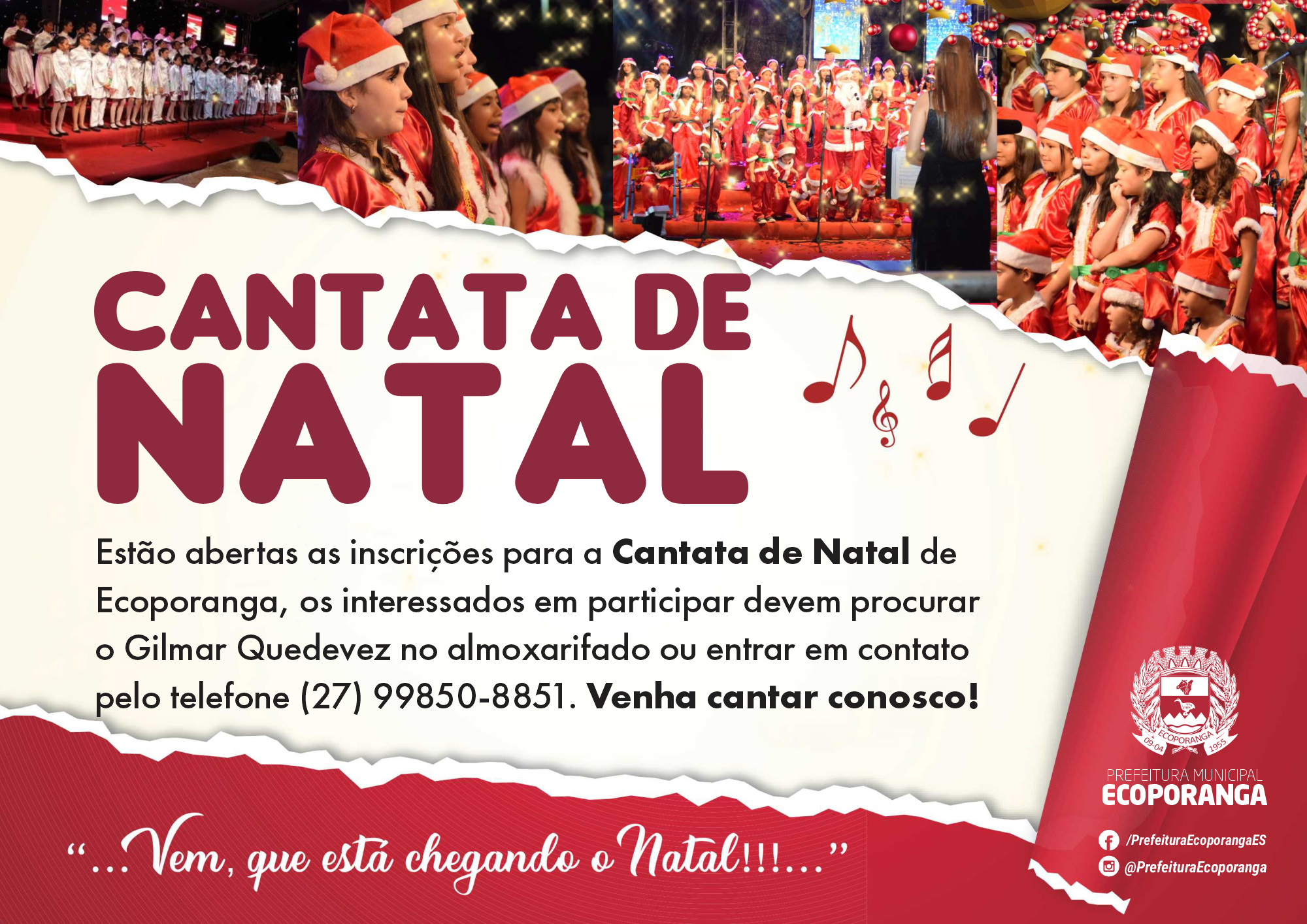 PREFEITURA ABRE INSCRIÇÕES PARA A CANTATA DE NATAL 2022