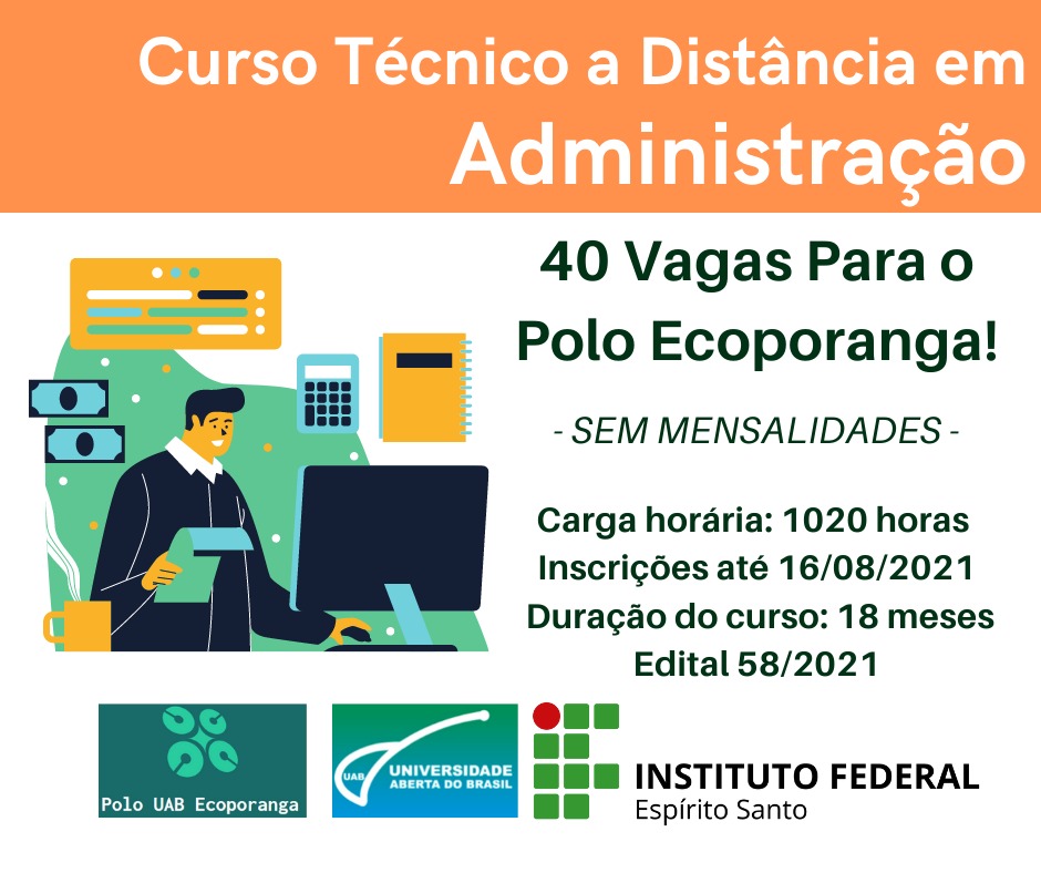 SECRETARIA DE EDUCAÇÃO DE ECOPORANGA ABRE INSCRIÇÃO PARA CURSO TÉCNICO EM ADMINISTRAÇÃO NA MODALIDADE A DISTÂNCIA